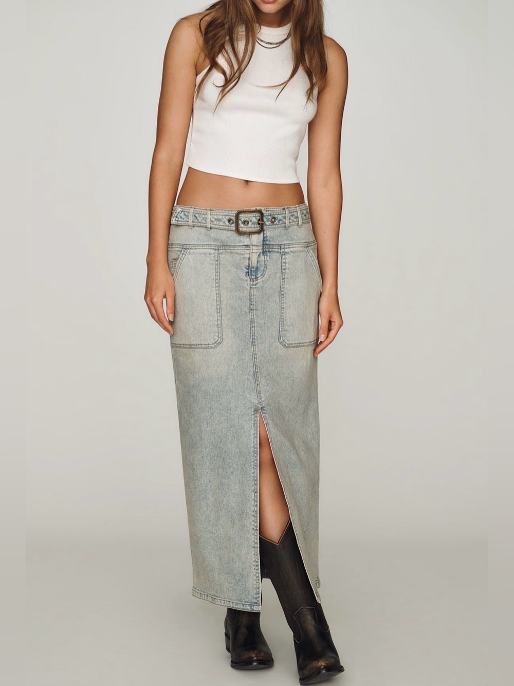 Anthropologie Pilcro Slouchy Denim Column Skirt 2 - Picture 2 of 9